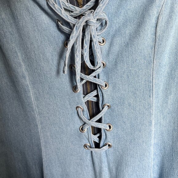 Vintage Lace Up Corset Midi Maxi Dress Summer Sun A-line Whimsigoth Cottagecore - Picture 8 of 10